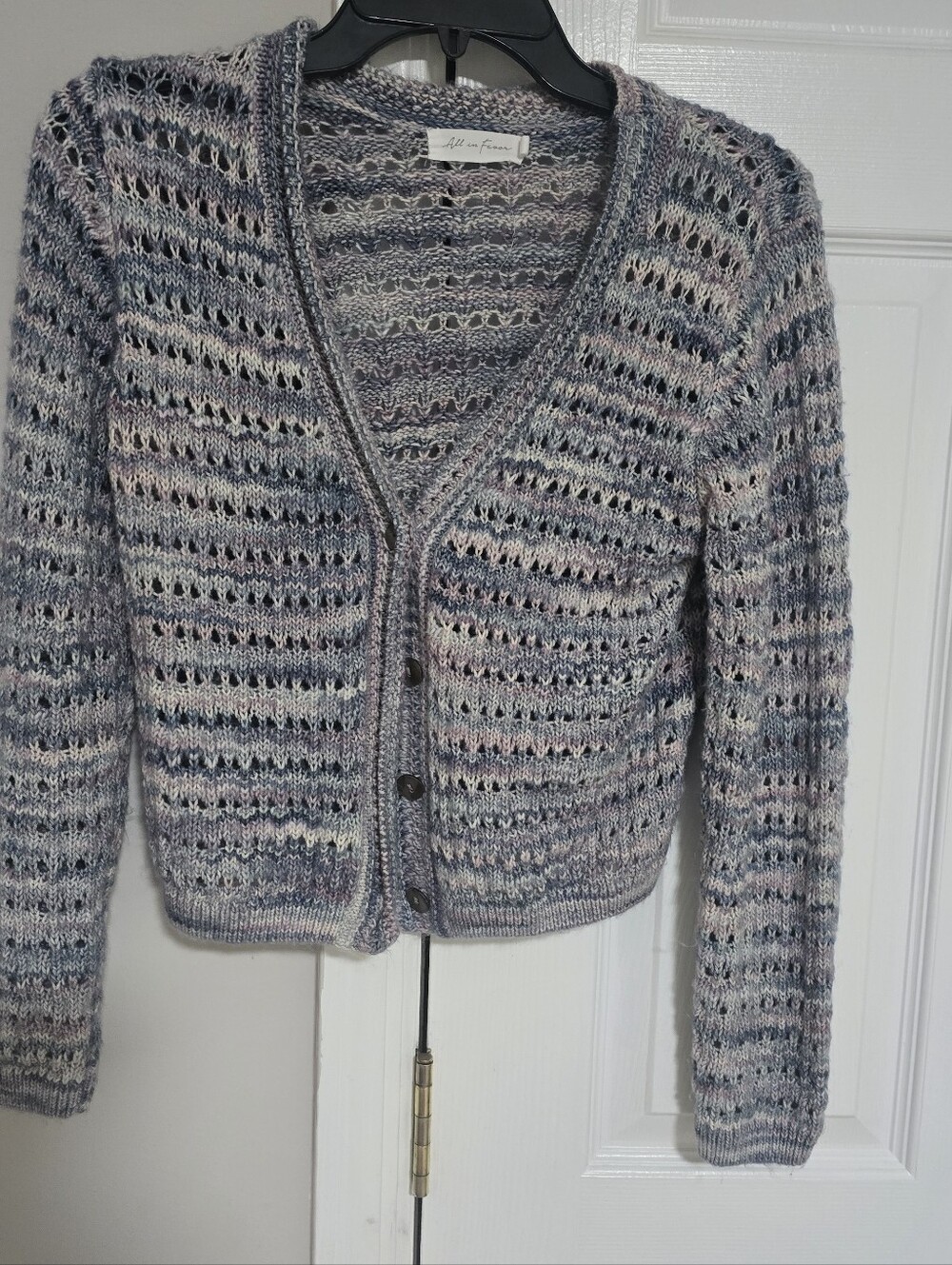 All in Favor Pastel Blue and Pink Open-Knit V-Neck Cardigan